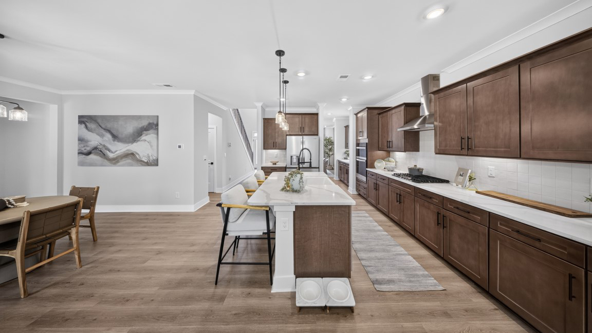 Kitchen and island with windows