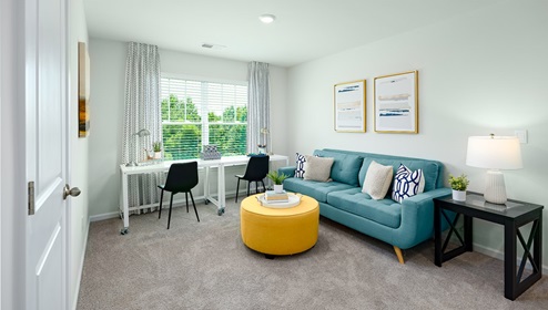 Upstairs living room with carpet and large window