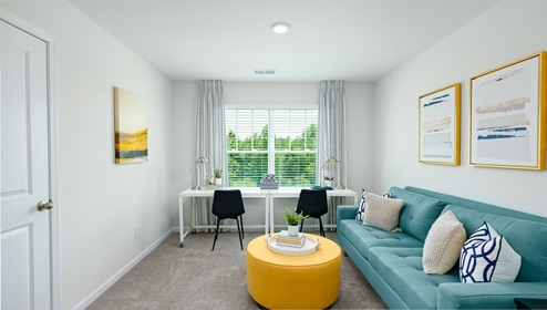 Upstairs living room with carpet and large window