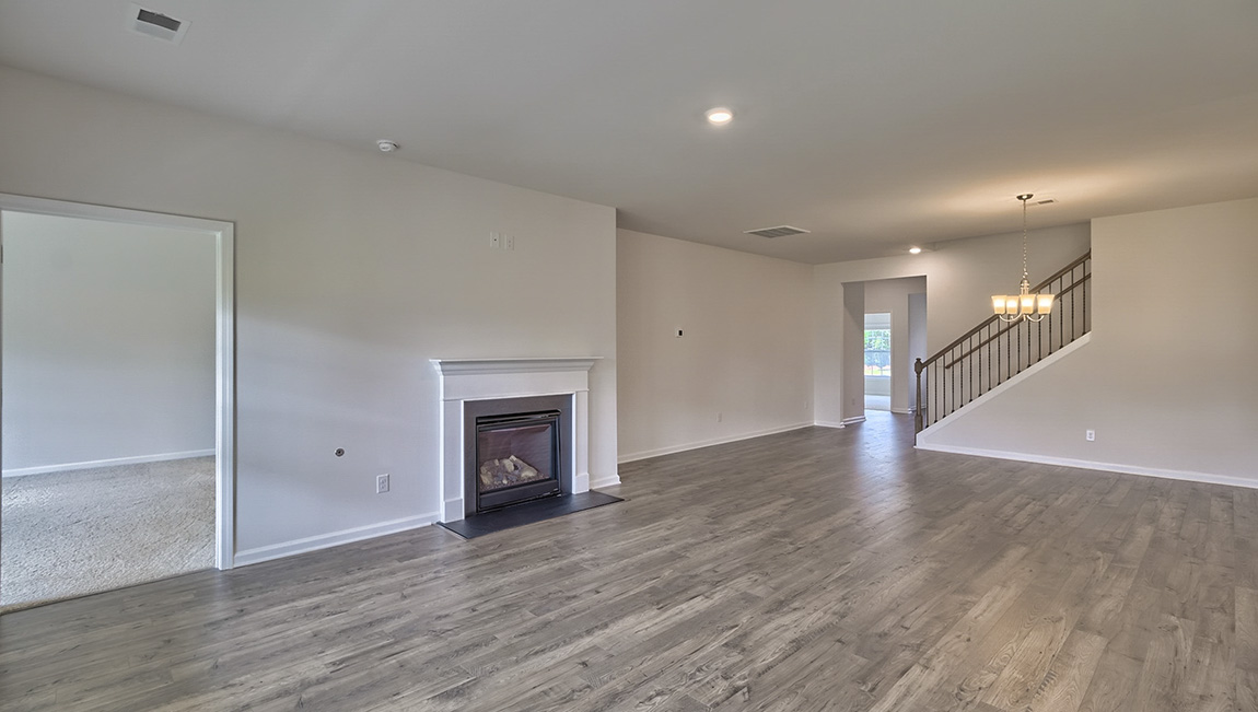 Living room area with windows