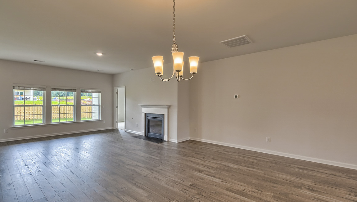 Living room area with windows