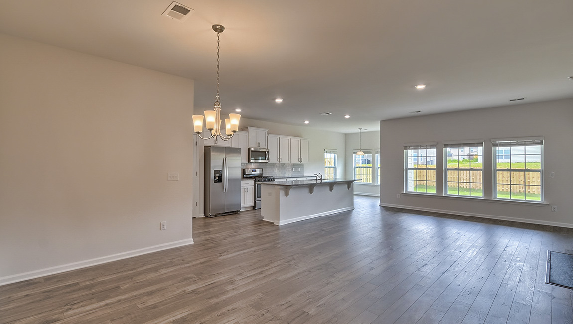 Living room area with windows