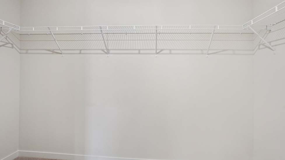 Primary walk in closet, wood floors, and racks