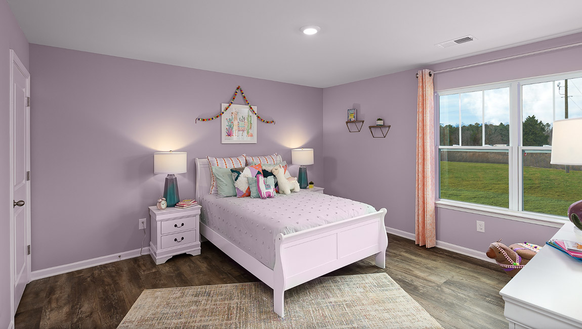 Bedroom with wood floor, and large window