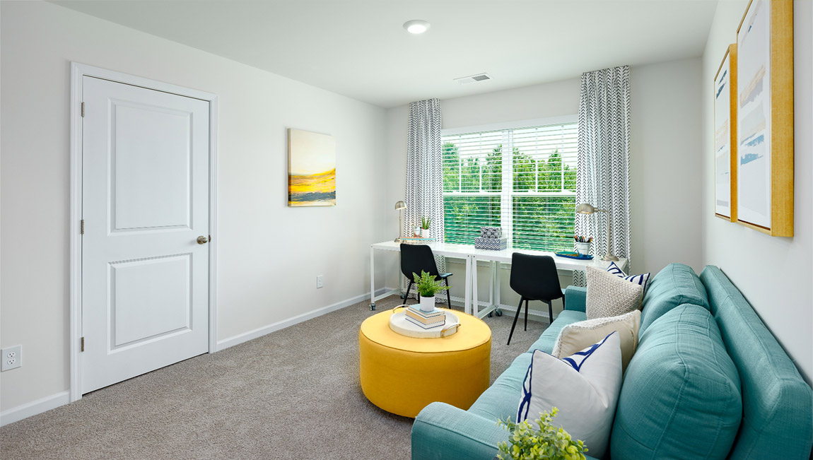 Upstairs living room with carpet and large window