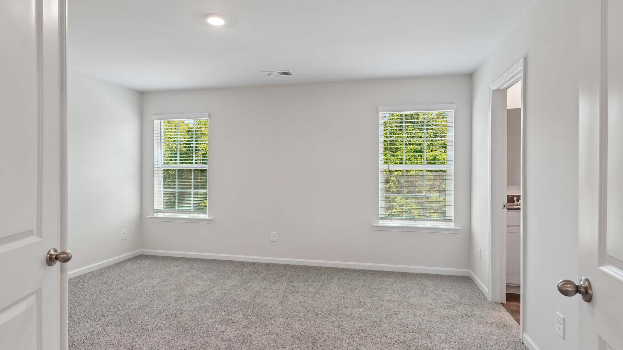 Carpeted bedroom with two windows