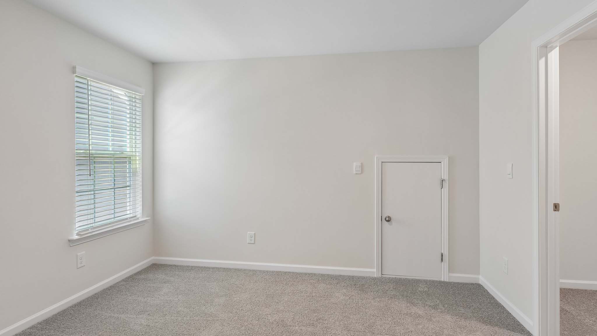 Carpeted bedroom with two windows
