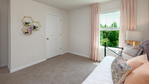 carpeted bedroom with large window