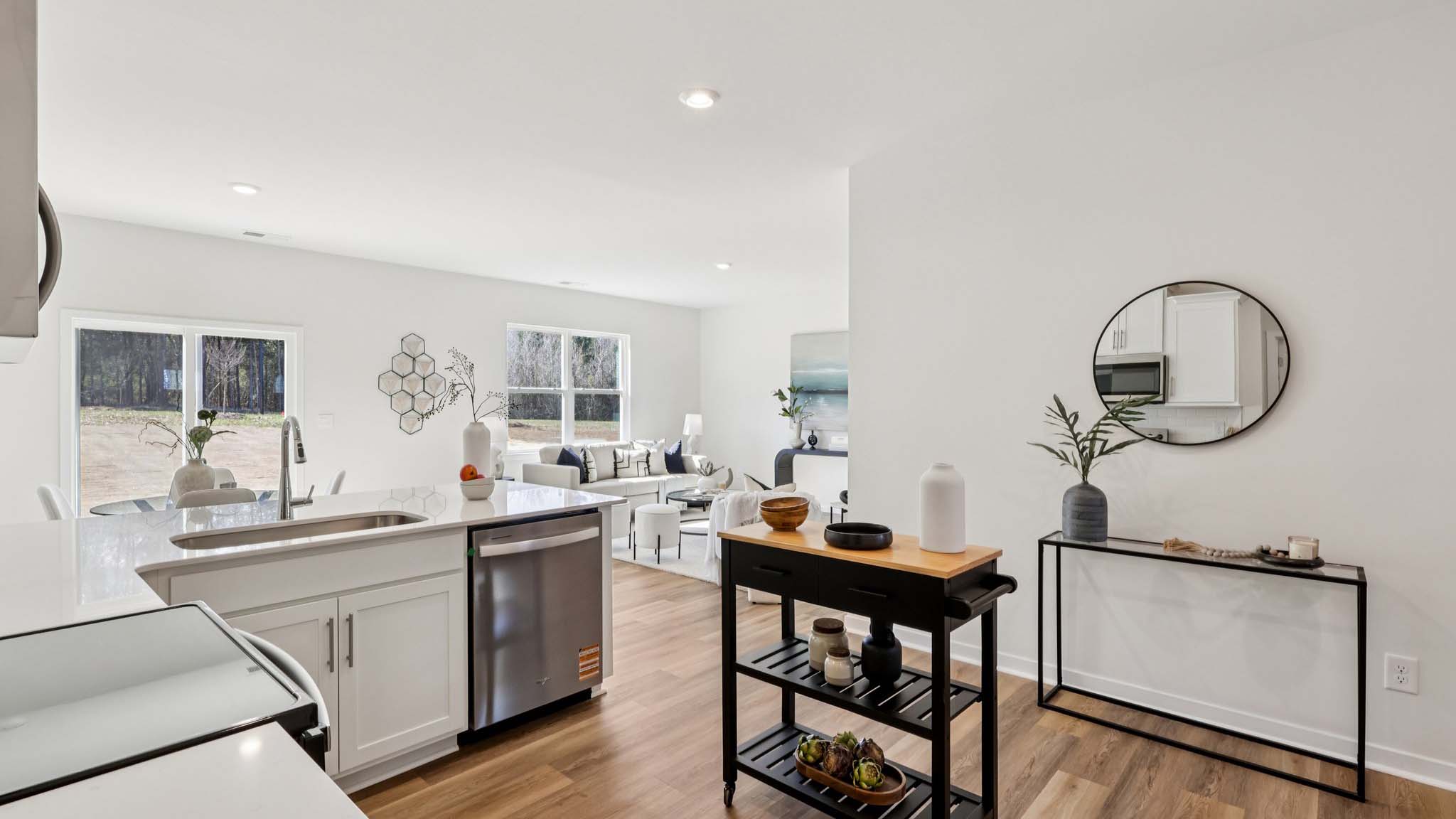 Kitchen with white cabinets and stainless steel appliances