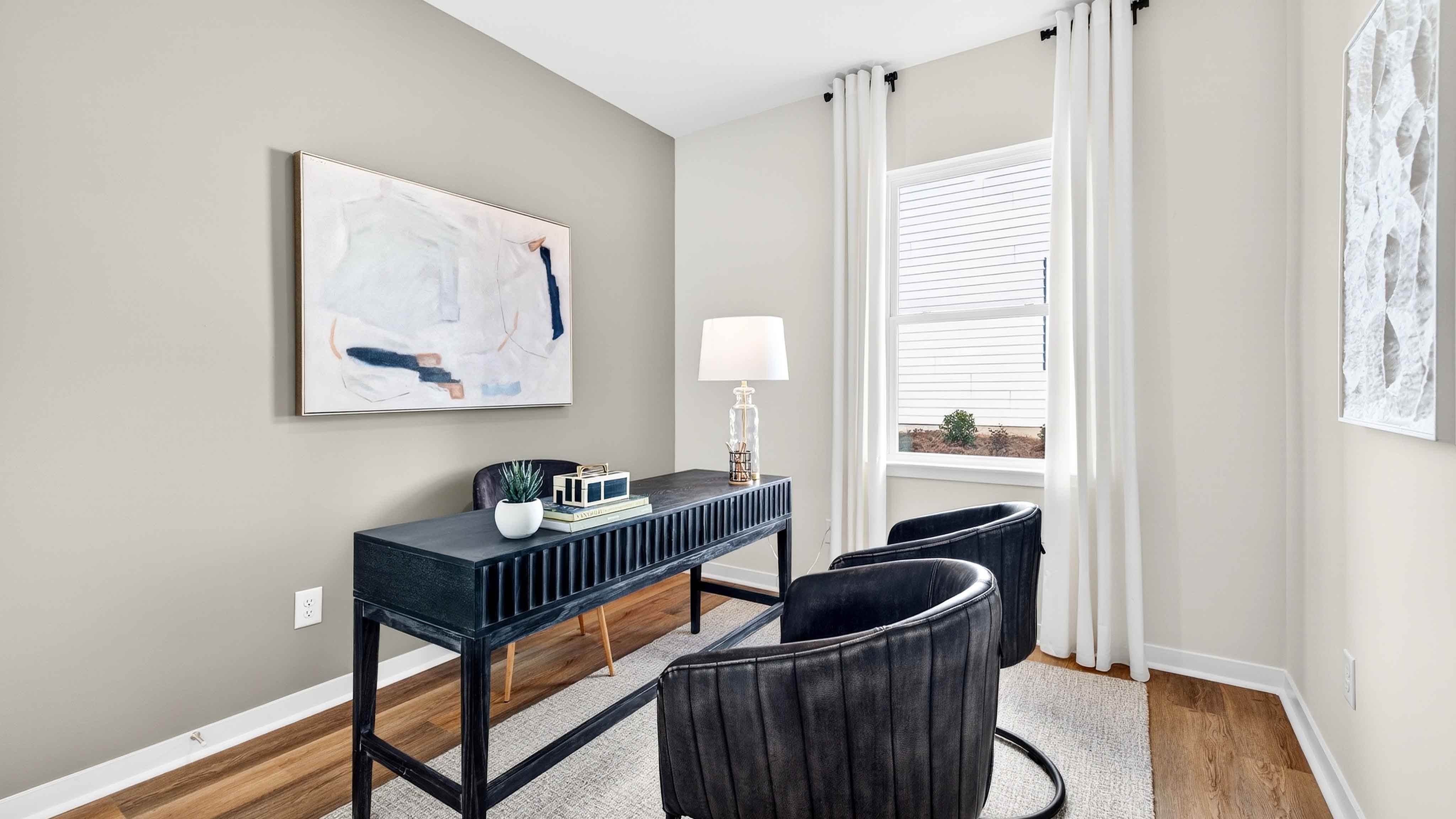 Office area with wood floors