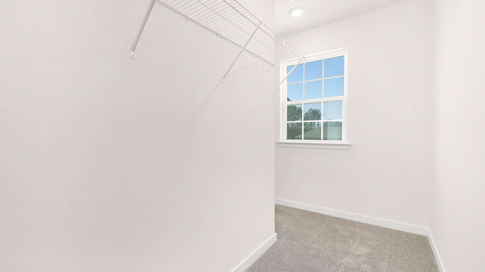 Primary bathroom with white cabinets and standing glass shower