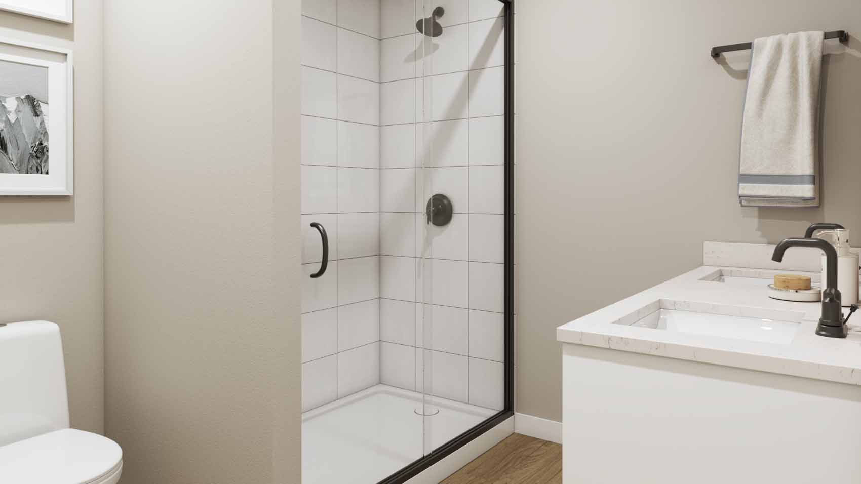 Bathroom with standing glass shower