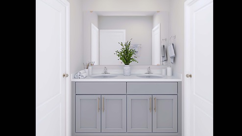 Bathroom with grey cabinets