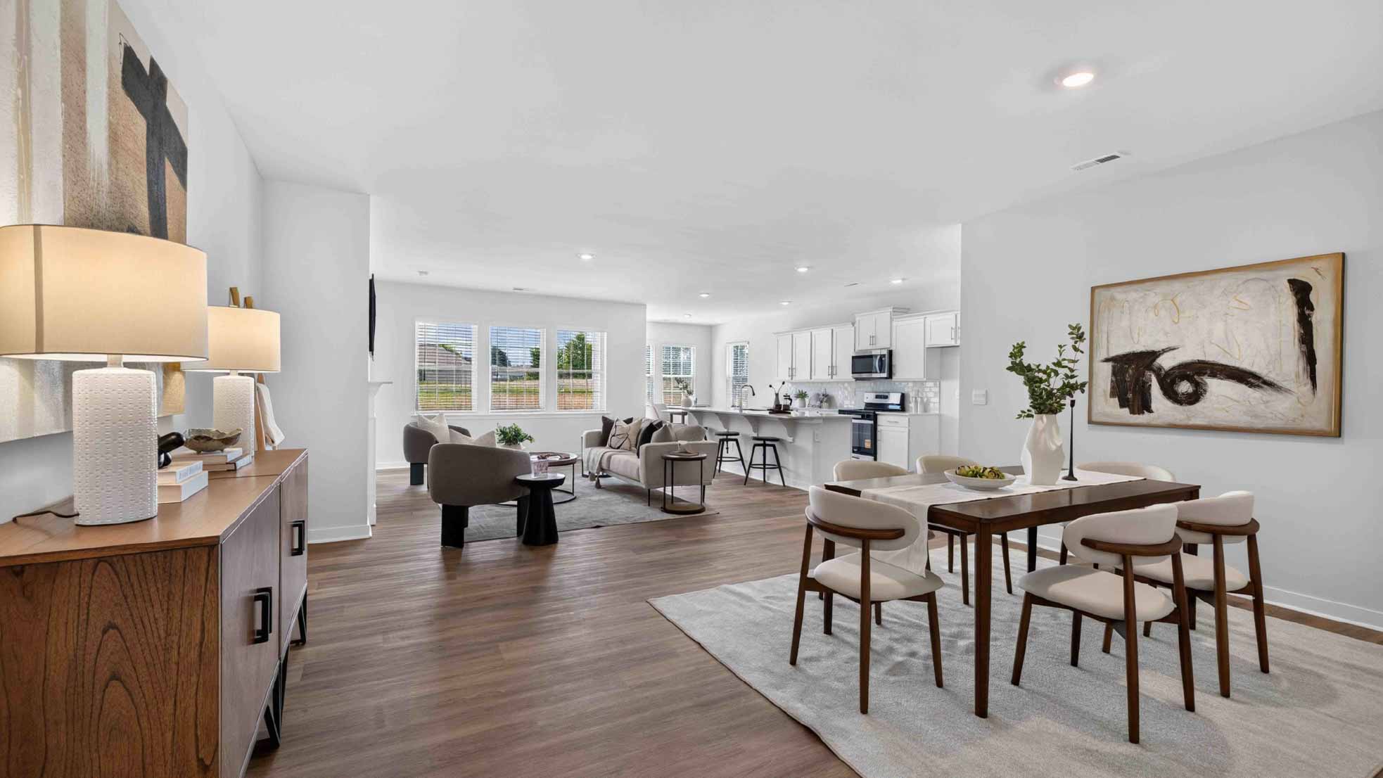Family room with windows and fireplace