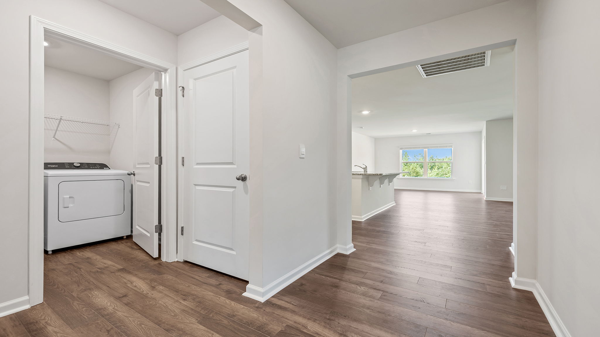 Hallway with winodws.