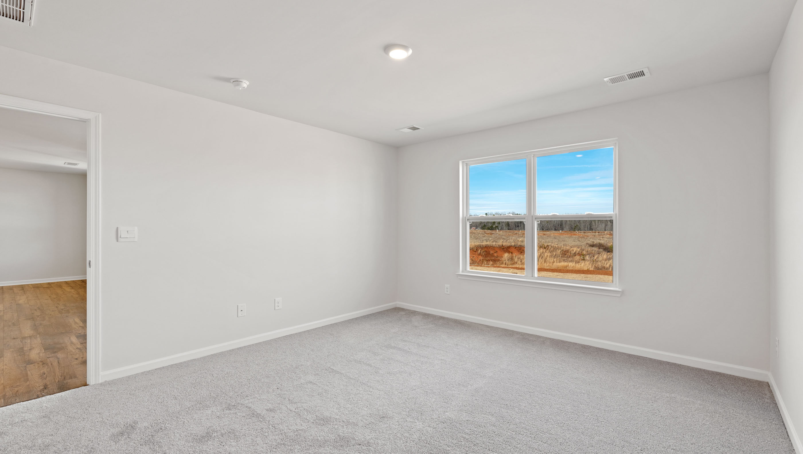Bedroom with carpet and window,
