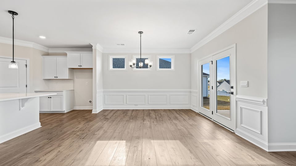 Dining room with windows.