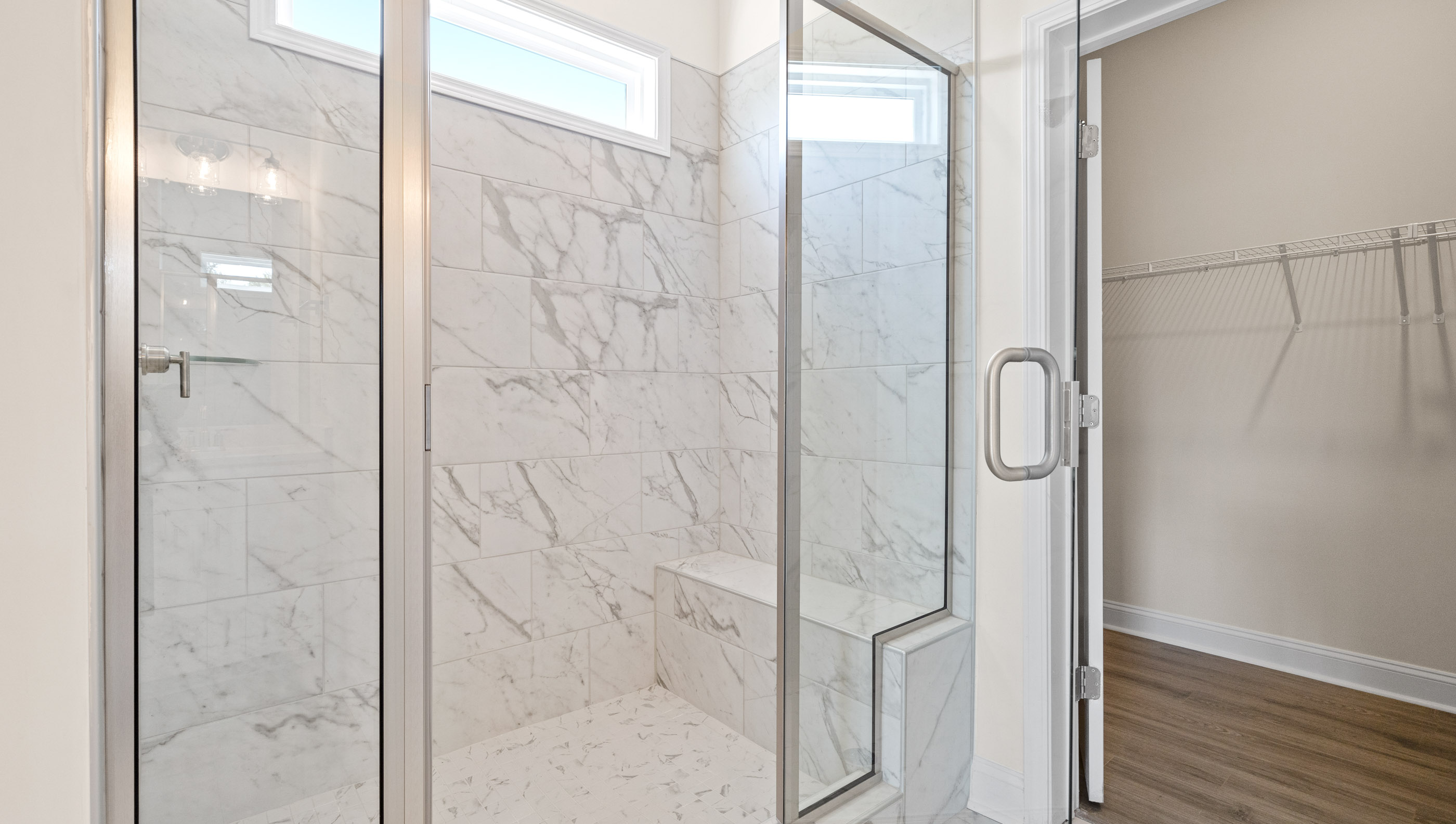 Primary bathroom with walk in shower.