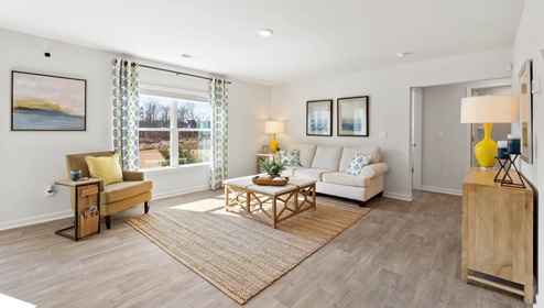 Family room with windows.