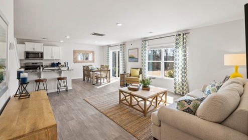 Family room with windows.