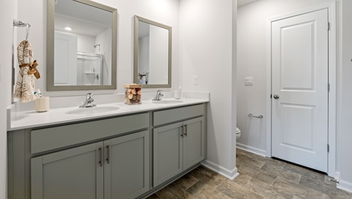 Bathroom with double vanity sink.