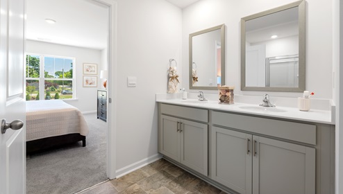 Bathroom with double vanity sink.