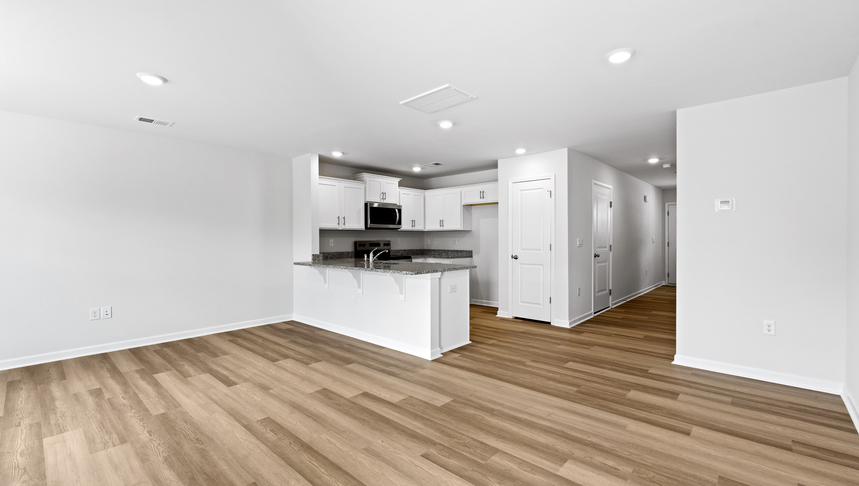 View of kitchen and family room.