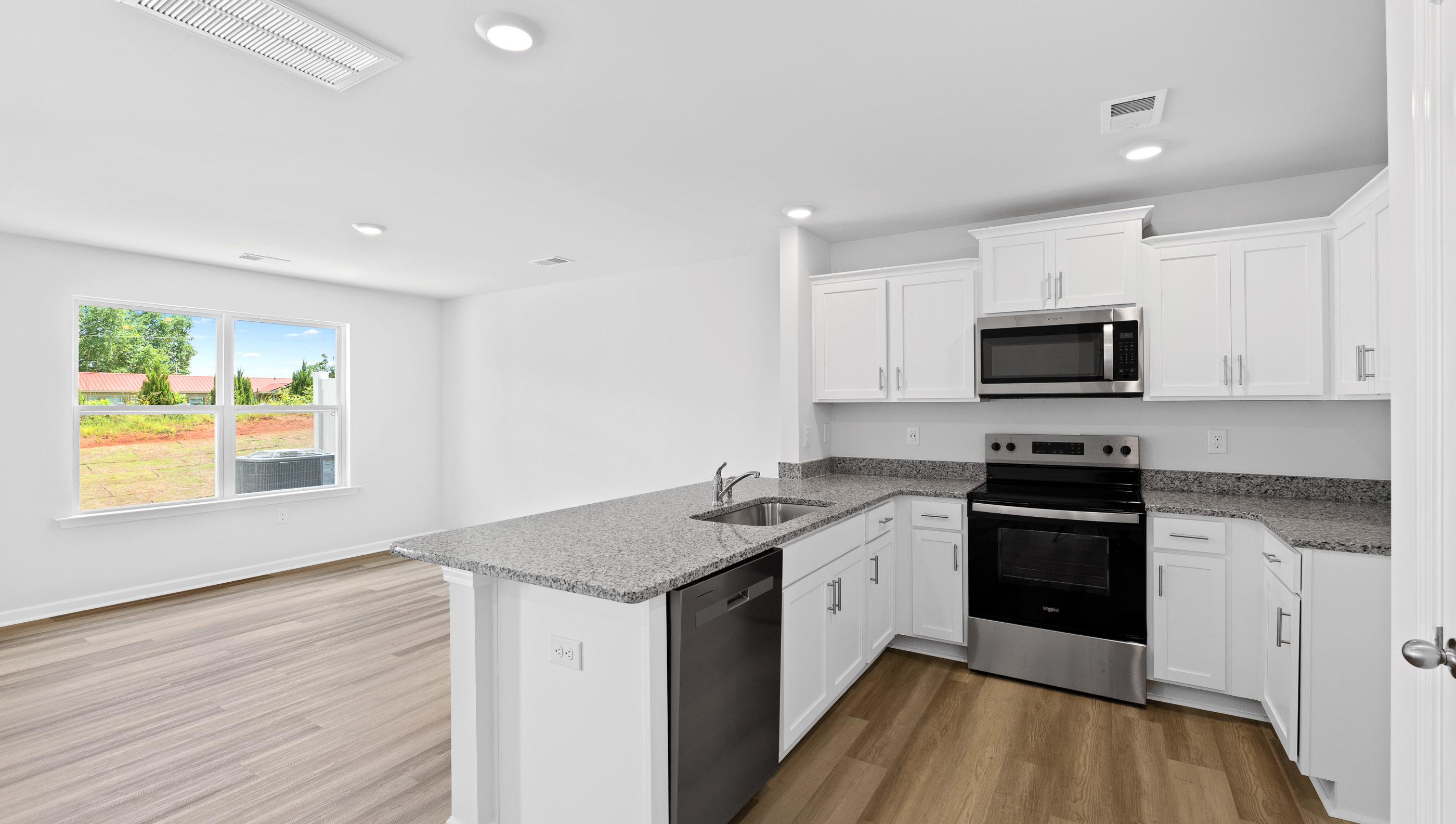 View of kitchen and family room.