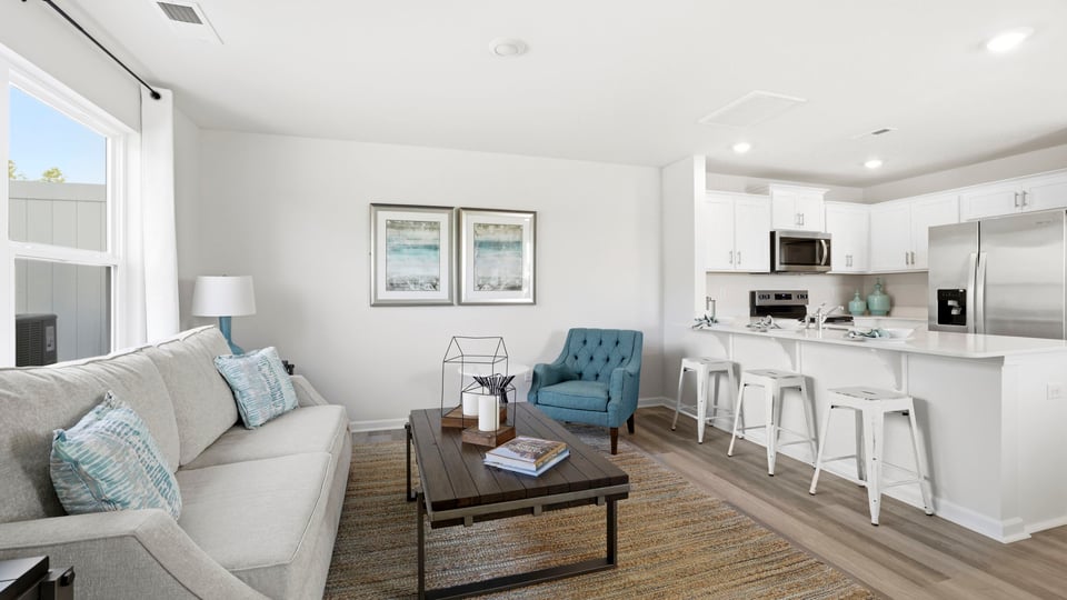 Family room with windows.