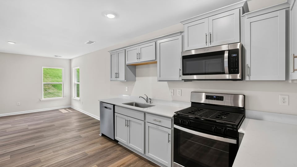 Kitchen with cabinets.
