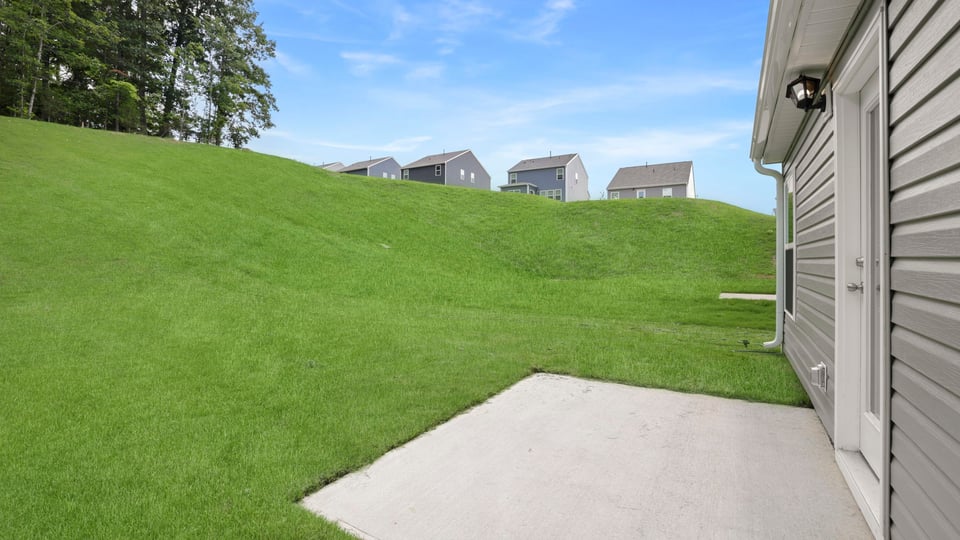 Back exterior with large backyard.