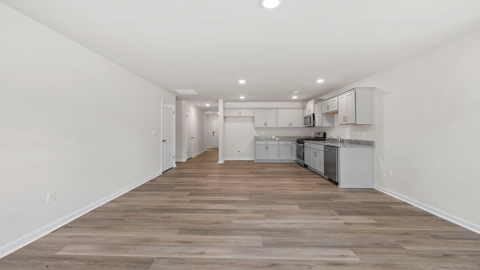 View of combination dining and living room.