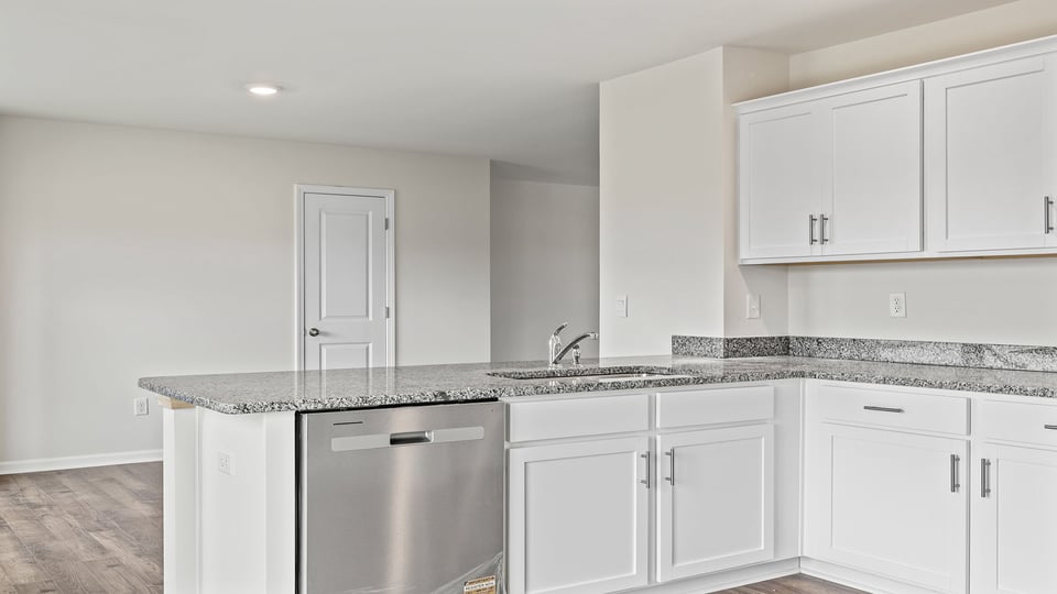 View from kitchen into dining area.