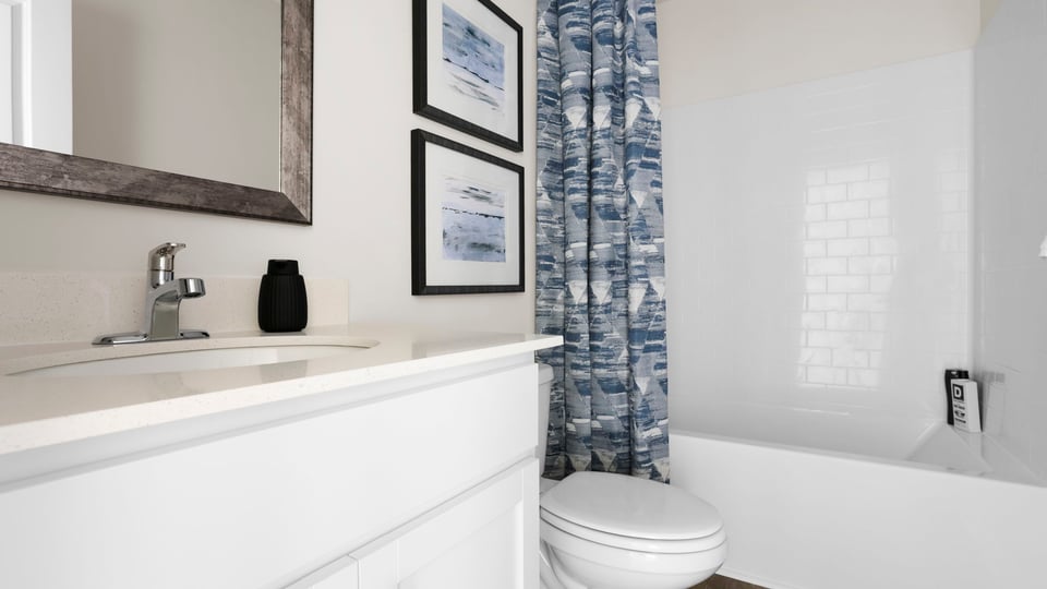 Bathroom with vanity sink.