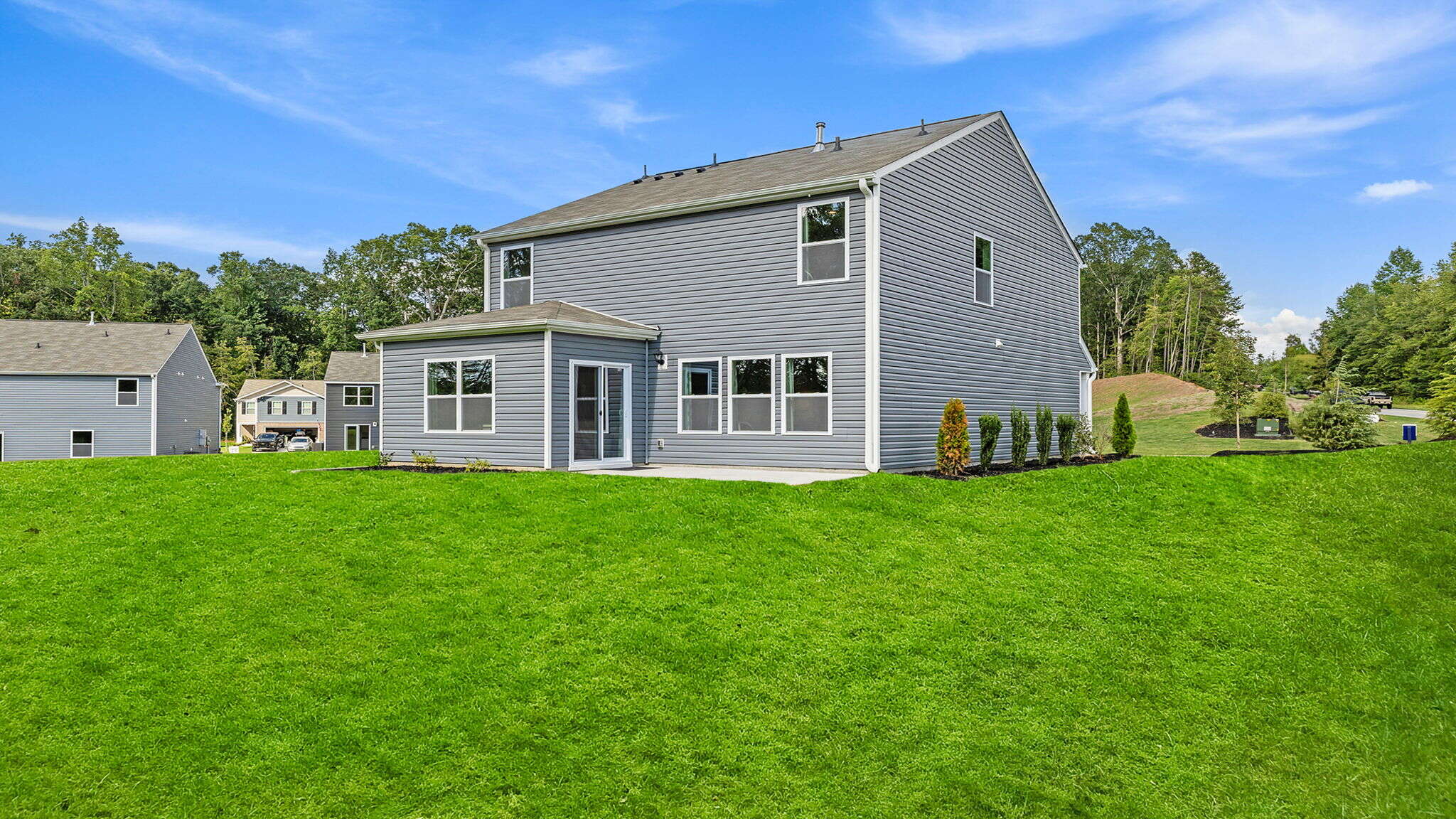 Back exterior with large backyard.