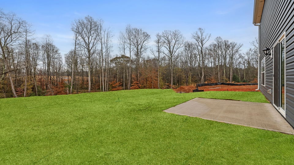Back exterior of home with large backyard.