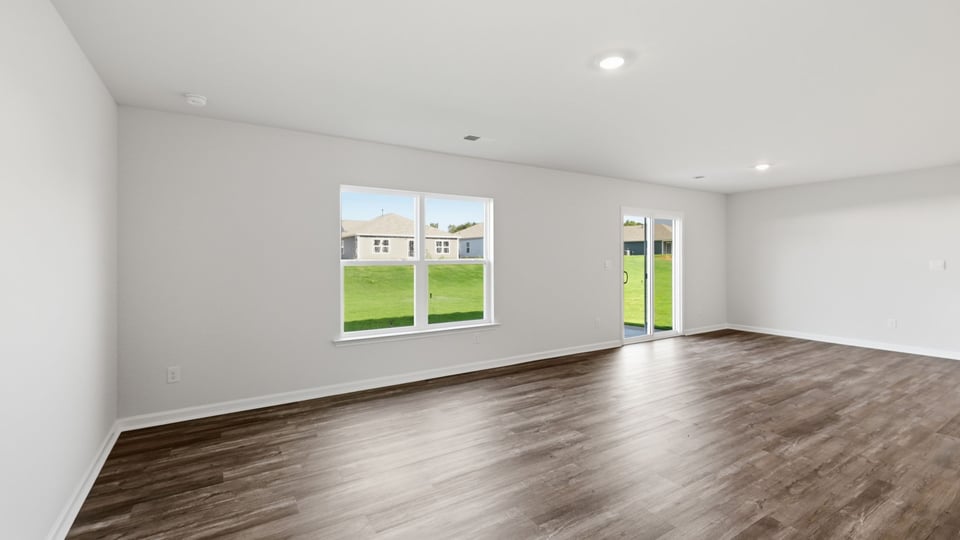 Family room with windows.