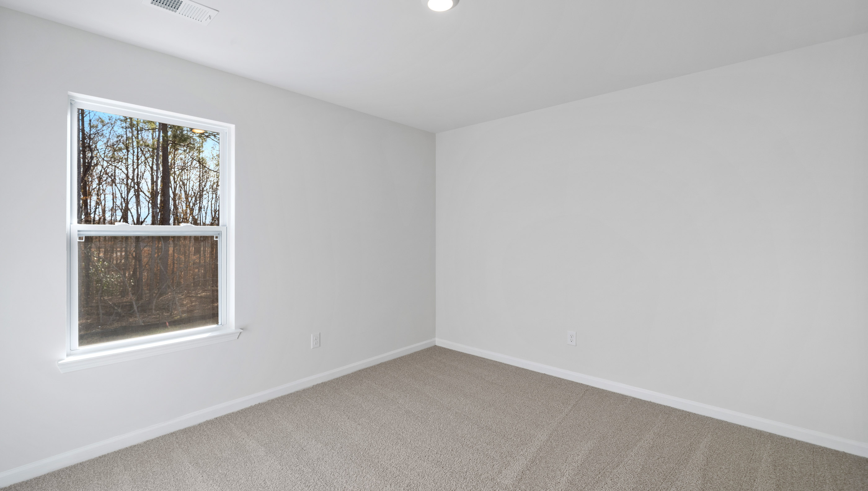 Bedroom with carpet and window.