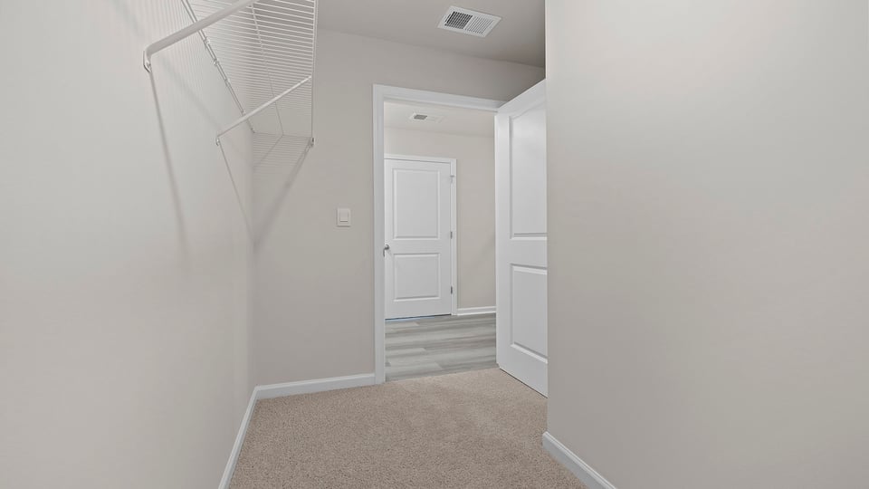 Primary closet with carpet.