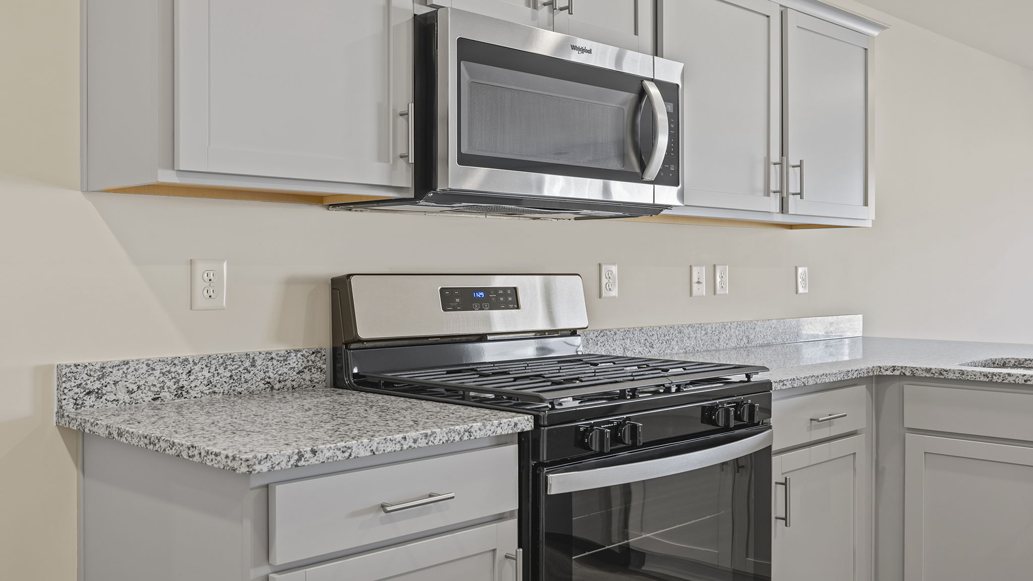 Gas range and built-in microwave.