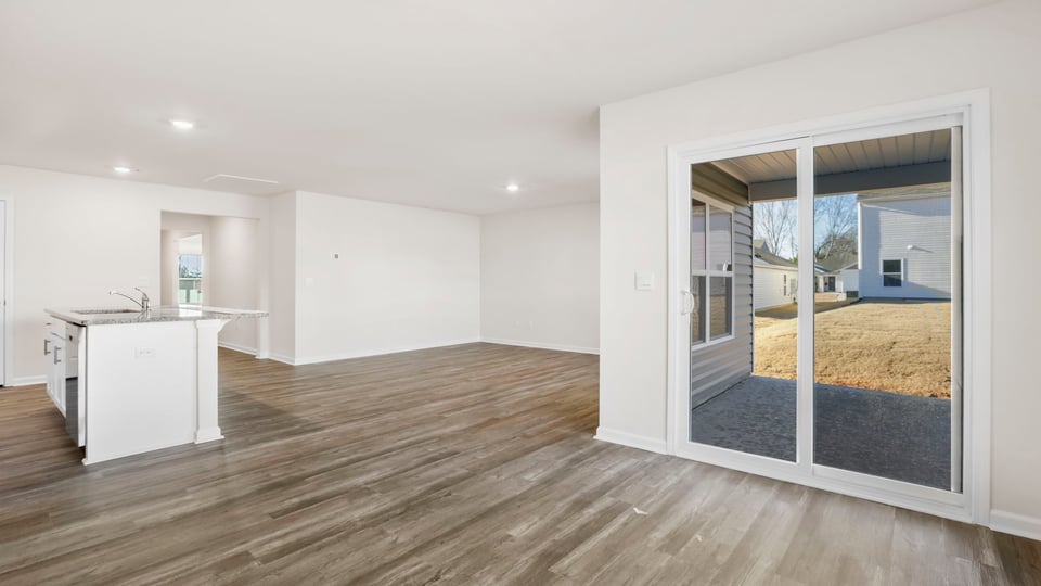 View from dining room toward the kitchen and family room.