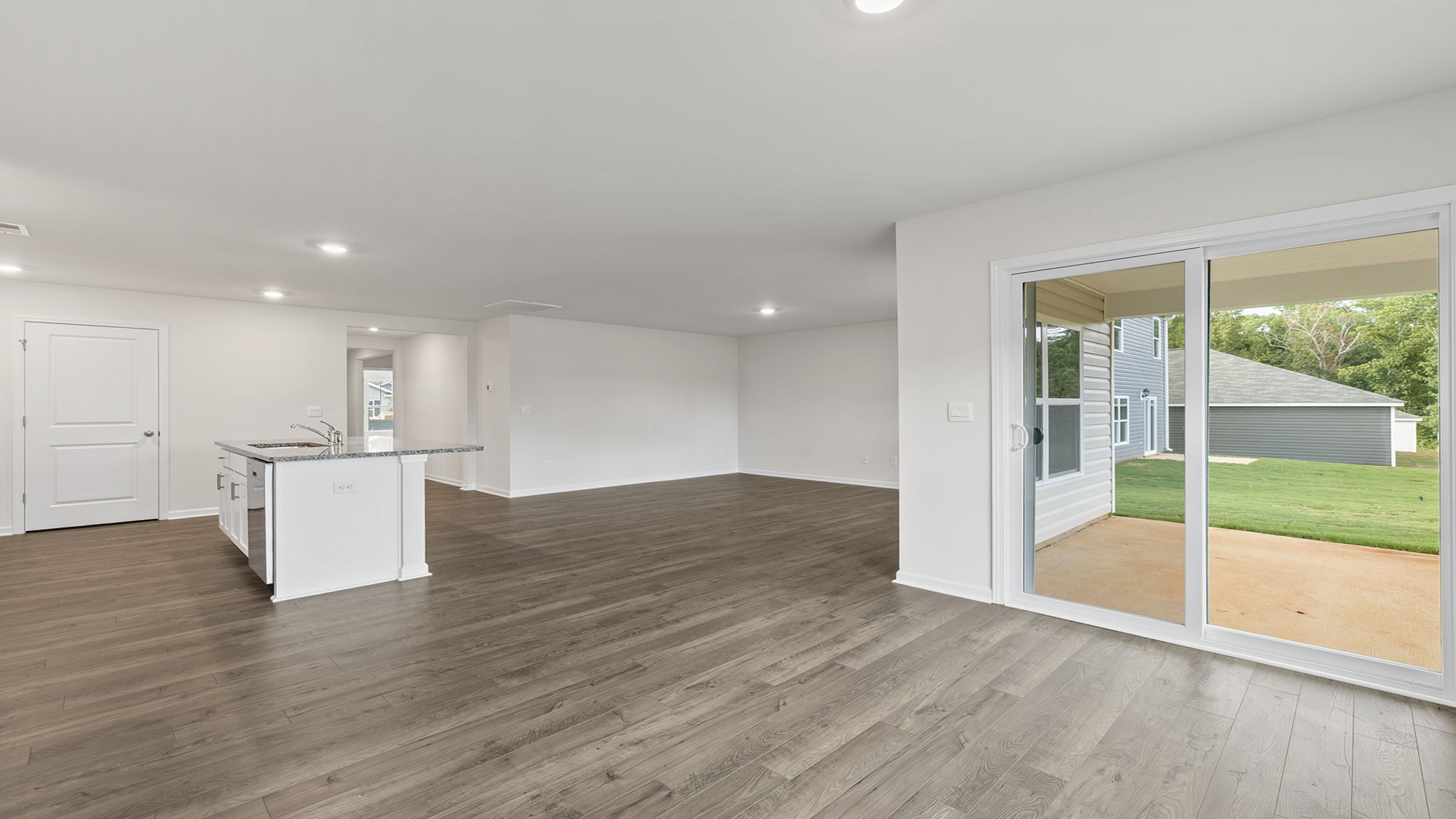 View from dining room toward the kitchen and family room.