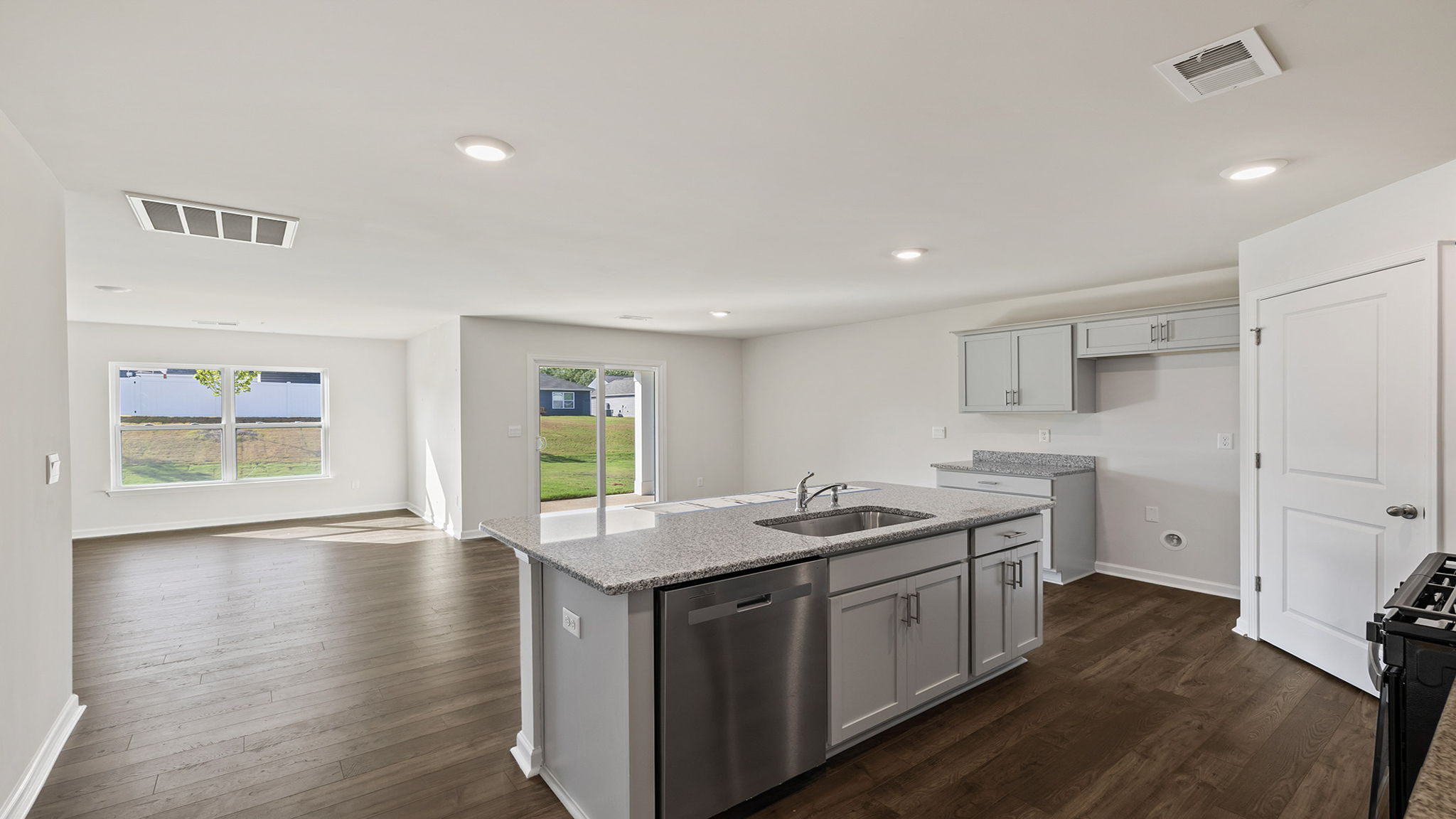 Kitchen island with quartz countertops.