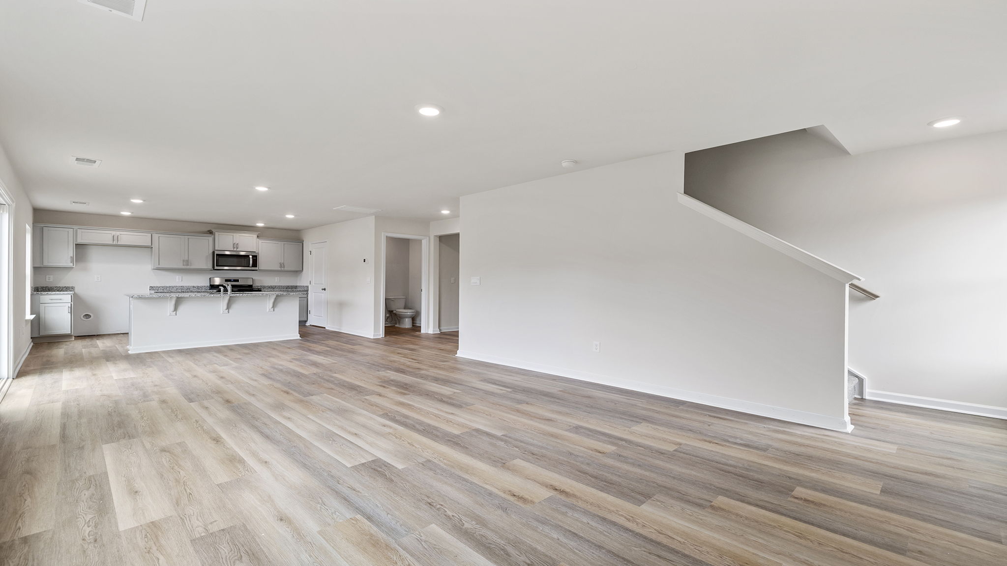 View of stairwell off living room.