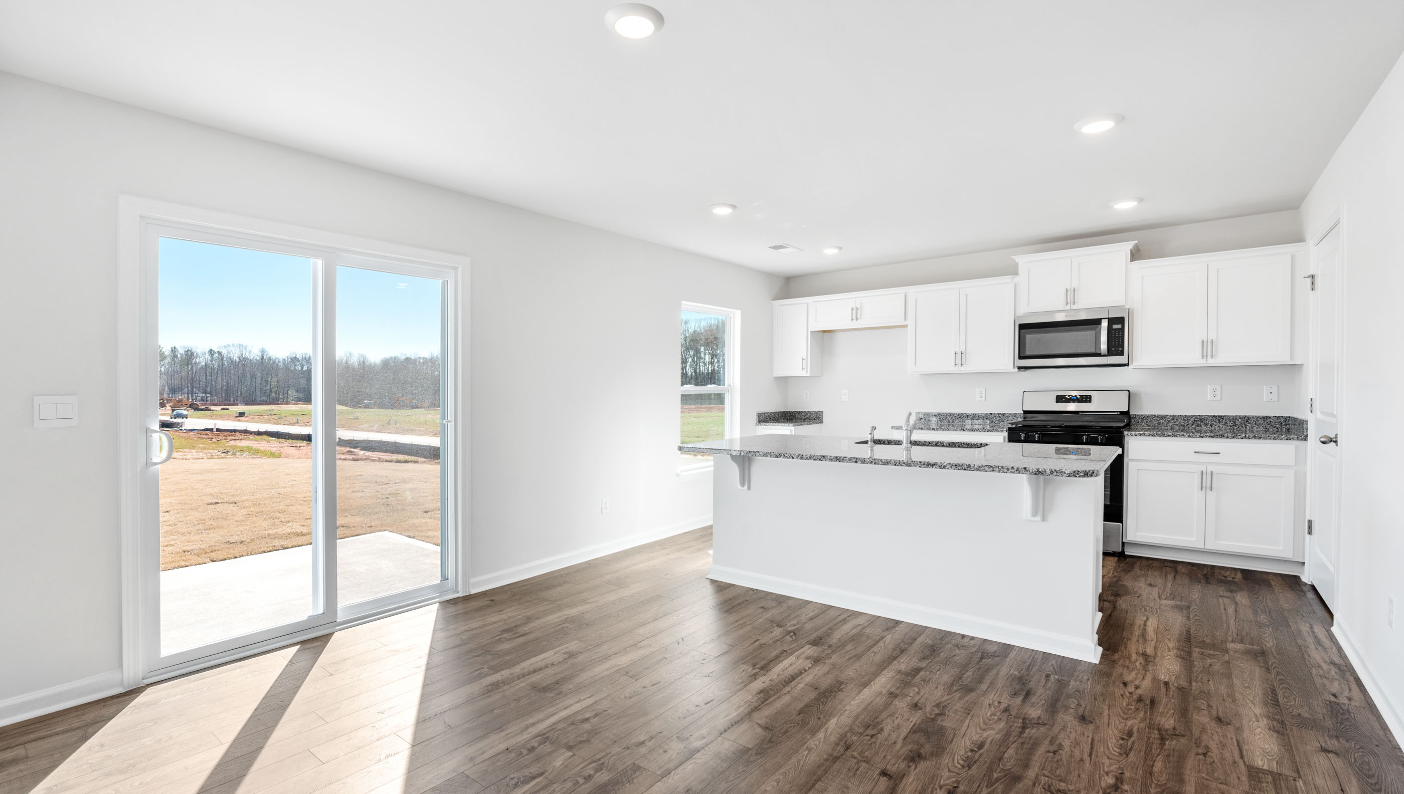 Family room with windows.