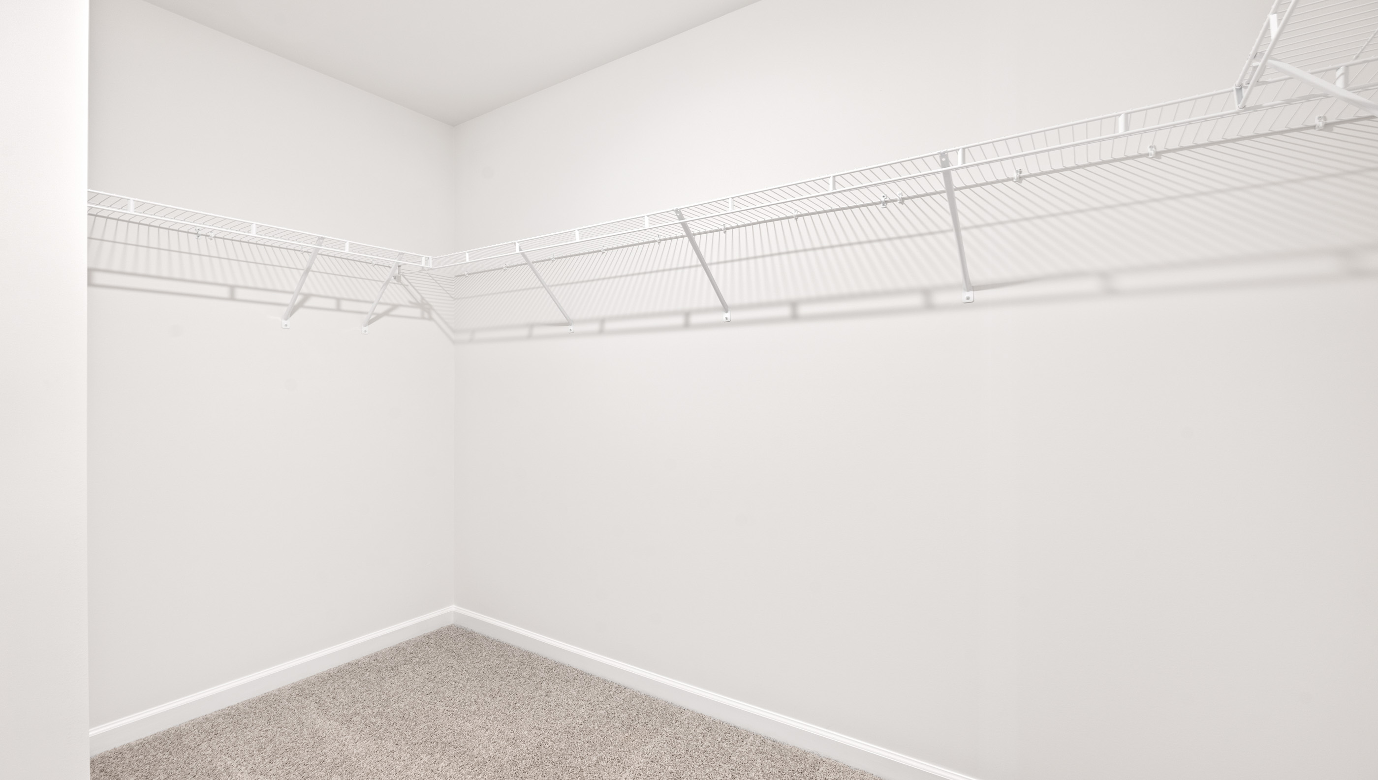 Closet with hanging storage rack.