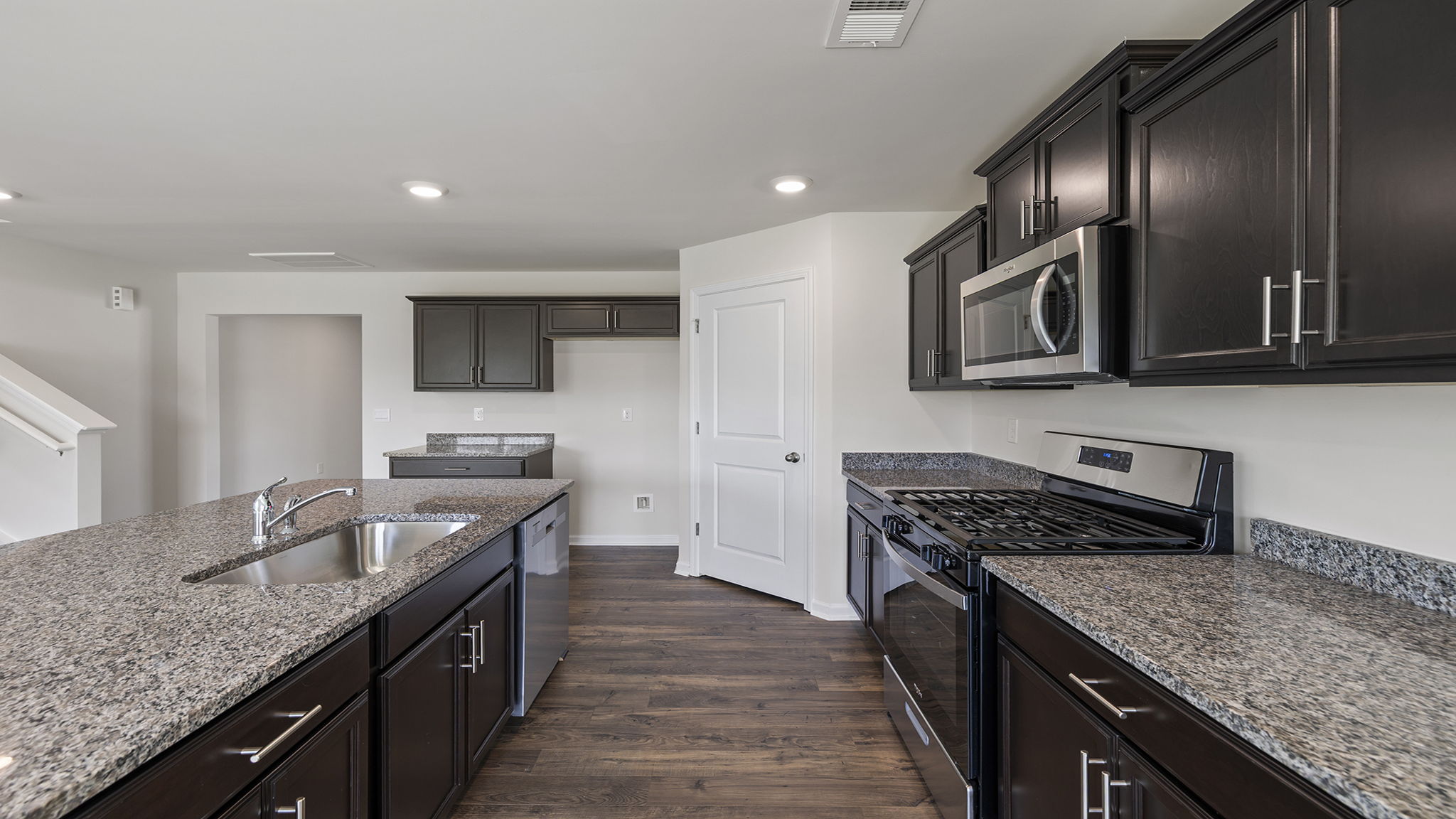 Kitchen island with granite countertops.