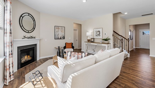 Living room with window and fireplace.