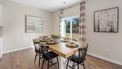 Dining room with windows.