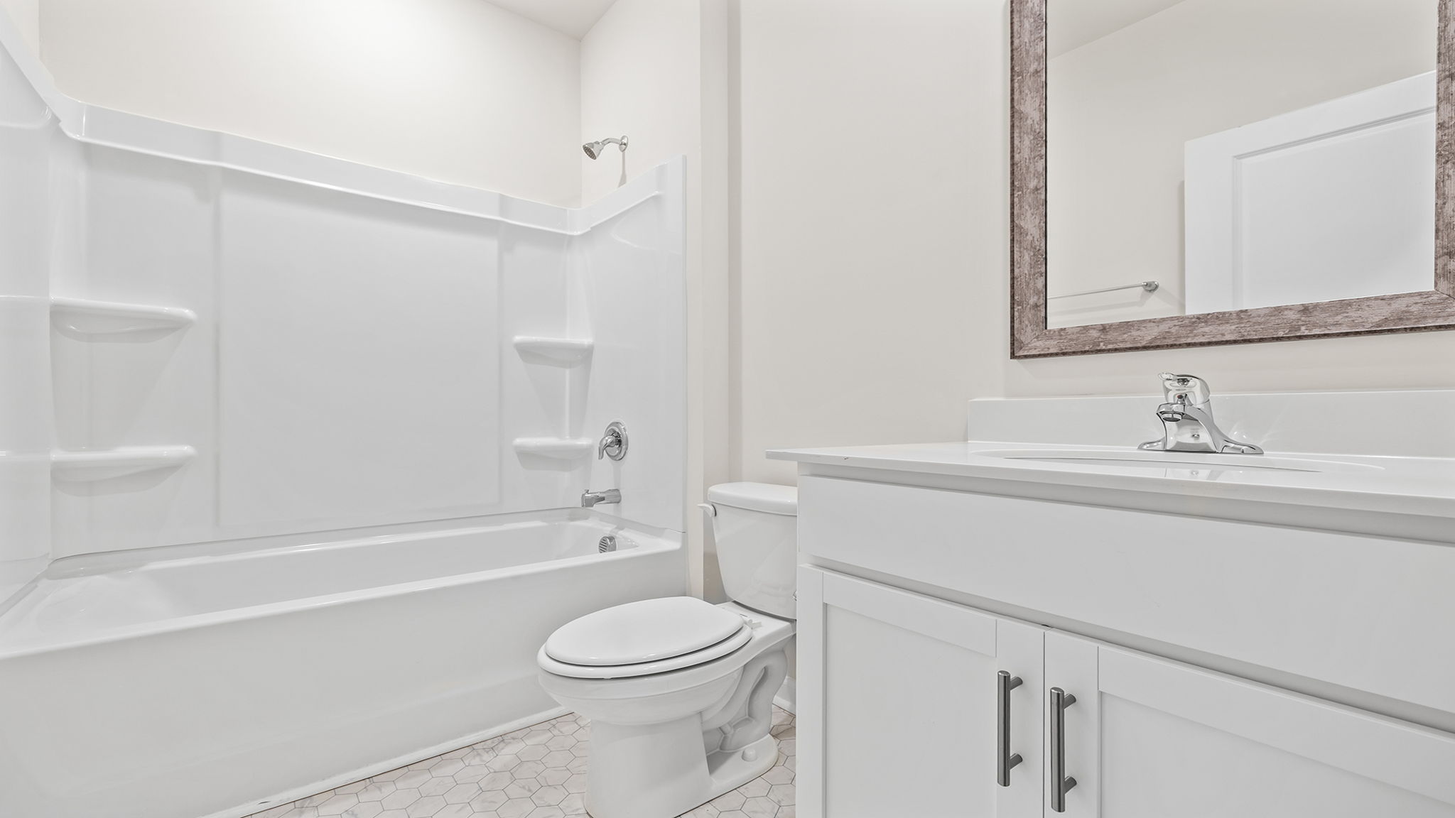 Hall bathroom with shower / tub.